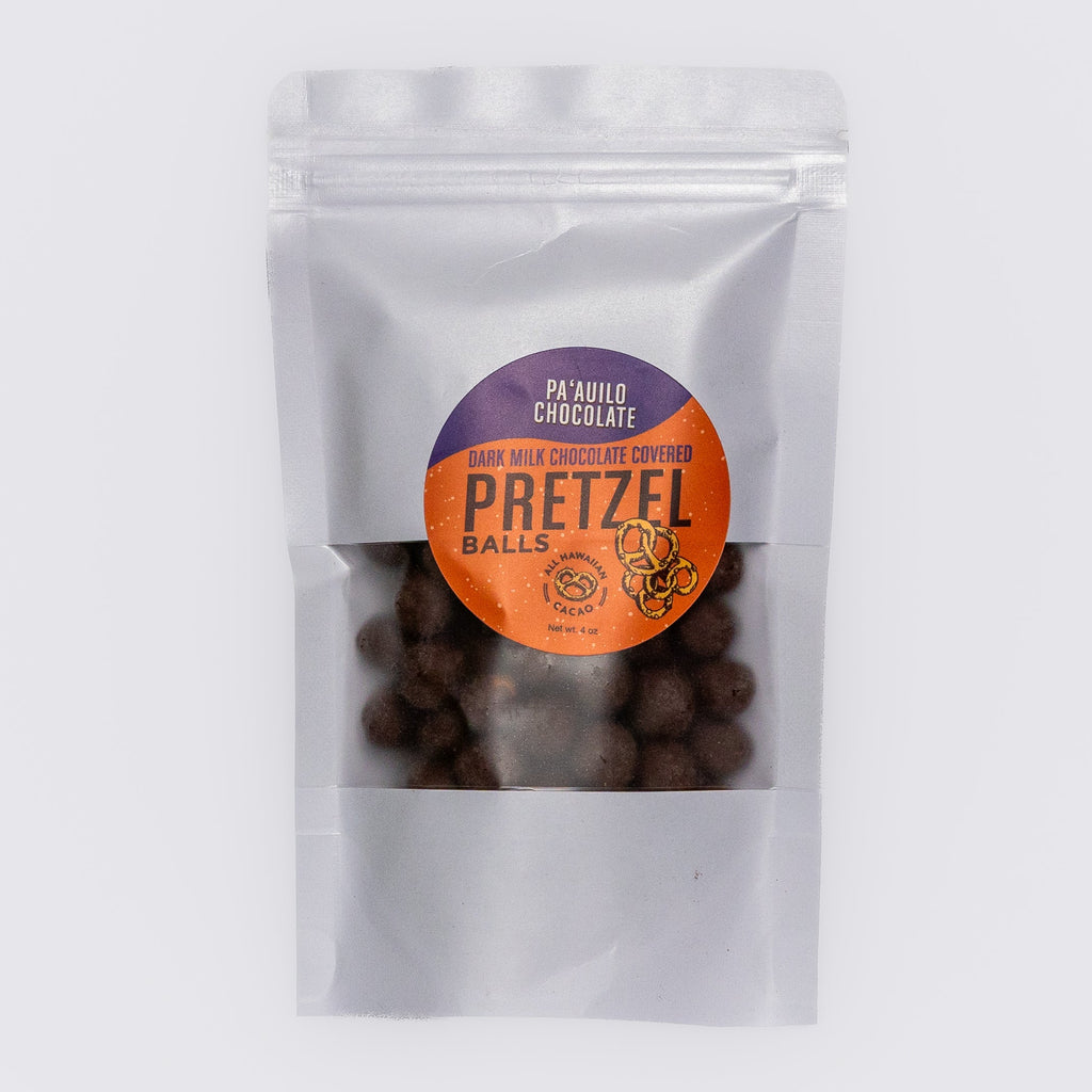 Hawaiian dark milk, chocolate covered pretzel balls.