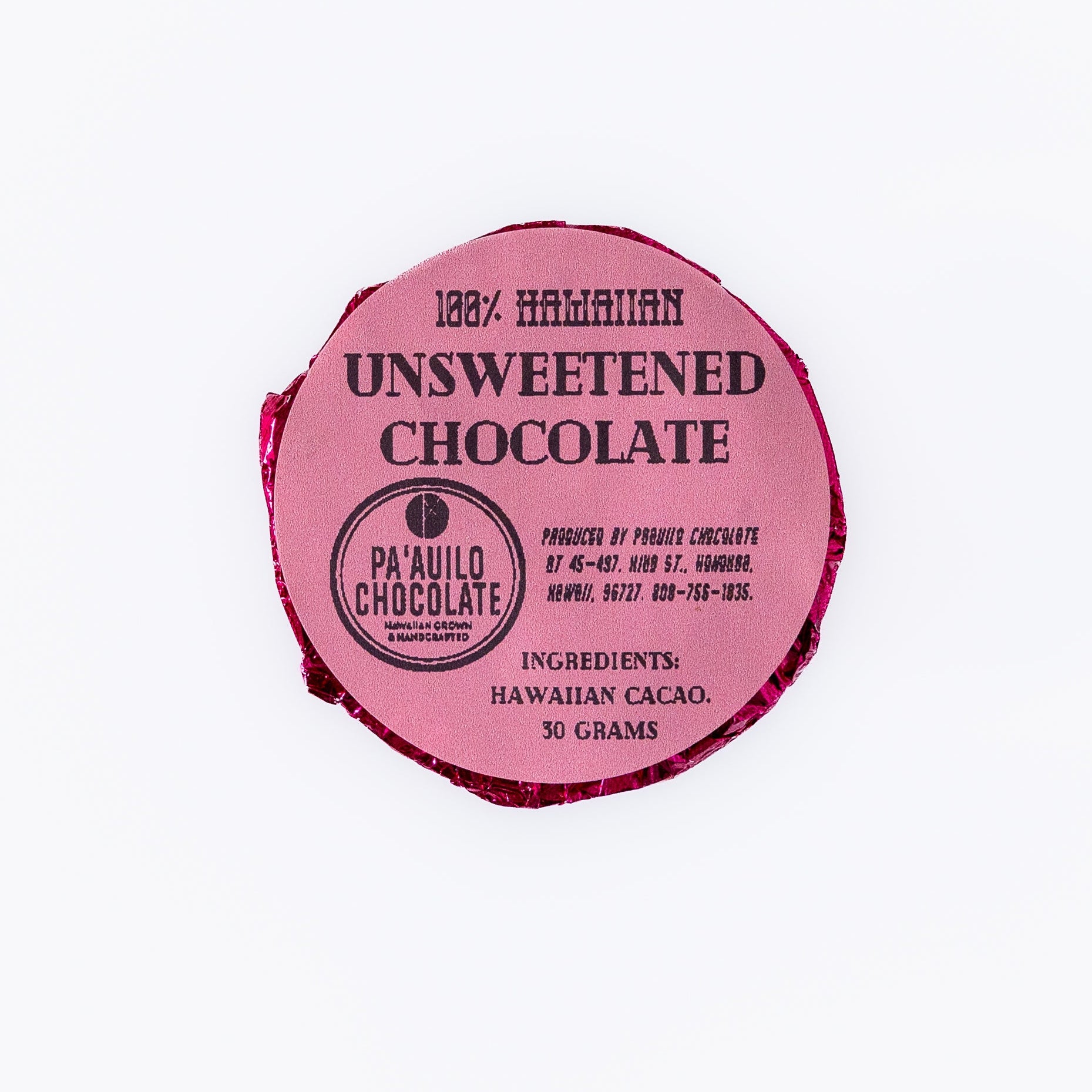Unsweetened Hawaiian chocolate 100%.
